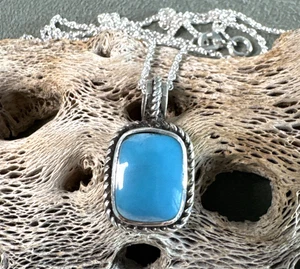Signed K Turquoise Pendant Rope Edge Sterling Silver 18" Rope Chain Necklace - Picture 1 of 13