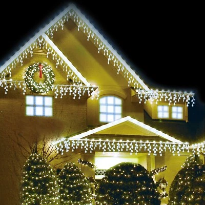Icicle Christmas Lights Mains LED Timer Indoor Outdoor Xmas Tree Snowing Effect - Image 1 of 2