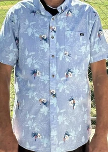 Billabong Camicia Uomo Hawaiana Grande Blu Pappagallo Palma Tasca Bottoni - Foto 1 di 7