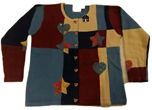 Story Book Knits Americana Patchwork Sweater Med - Picture 1 of 8