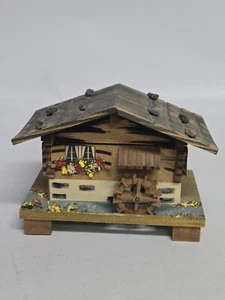 Vintage Swiss Chalet Music Box Water Wheel Der Frohliche Wanderer - Picture 1 of 6
