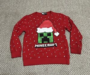 Mad Engine Red Kids Minecraft Pullover Christmas Sweater Size XL Creeper Youth