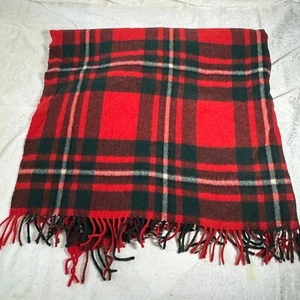Vintage BLANKET GIMBELS MADE IN ENGLAND PURE WOOL Buffalo PLAID THROW FRINGED - Picture 1 of 14
