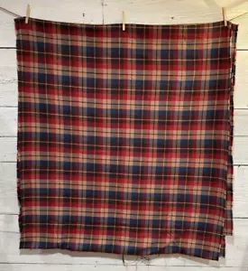 Robert Kaufman Mammoth Flannel Plaid Fabric 44" x 5 yds. Tan Red Blue - Picture 1 of 3
