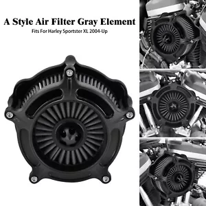 Matte Black Turbine Air Filter Gray Intake For Harley 04-2022 Sportster 883 1200 - Picture 1 of 15