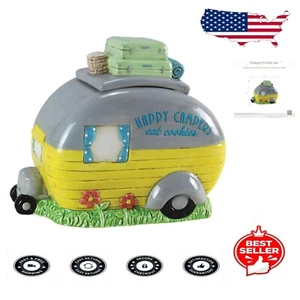 Charming Ceramic Cookie Jar - Happy Campers Design - Versatile Kitchen Canister - Picture 1 of 3
