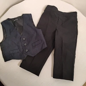 Toddler Boy Suit Set 12M Black Plaid Vest and Polyester Pants - Picture 1 of 15