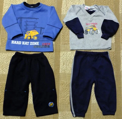 Lote de 2 conjuntos de moletons masculinos tamanho 24 meses caminhões 4 peças - Imagem 1 de 4