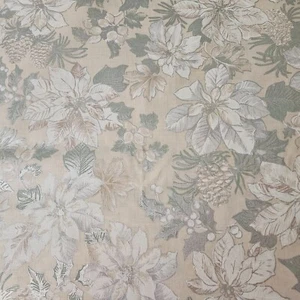 26" Poinsettias The Kesslers Concord Fabrics Silver Metallic White Green Beige - Picture 1 of 3