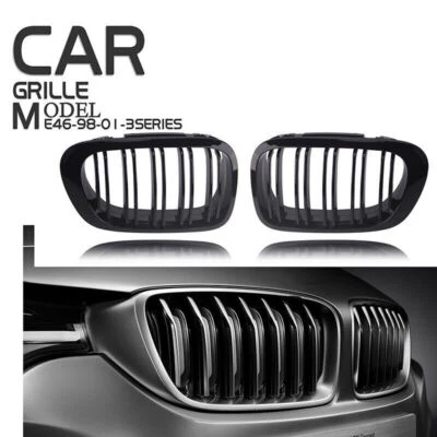 For 2000-2003 BMW E46 M3 Gloss Black Front Bumper Kidney Grille Grill Dual Slat - Image 1 of 4