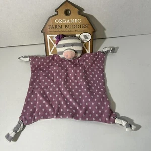 Organic Farm Buddies Penny Pig Purple Polka Dot Gray Stripe Lovey Blanket - Picture 1 of 6