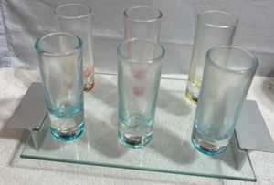Set of 6 Shot Glasses Multi Color Magnetic Footed Tray New - Picture 1 of 10