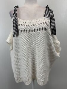 Women’s Maeve Anthropologie Gingham Ribbon Strap Sweater Sz Large Oversized