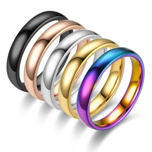 4MM Silver Gold Plated Stainless Steel Men Women Wedding Rings Band Size 3-13 - Picture 1 of 26