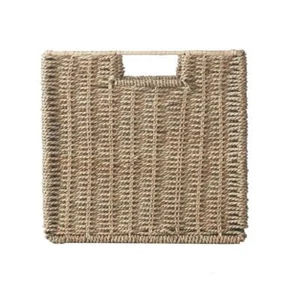 Foldable Seagrass Cube Storage Bin Baskets with Iron Wire Frame (Set of 3) - Picture 1 of 12