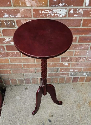 Vintage Cherry Stained Plant Fern Stand Table Carved Wood Cover