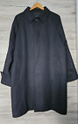 Mens Coat Black Button Up Overcoat Size Large Collared Mid Length