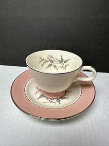 Homer Laughlin Footed Tea cup And Saucer Barclay Cavelier Eggshell And Pink - Picture 1 of 10