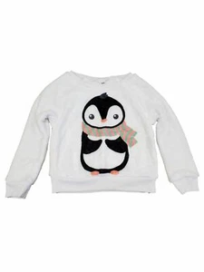 Girls White Holiday Christmas Cute Penguin Plush Fuzzy Sweatshirt Sweat Shirt - Picture 1 of 1