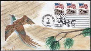 LEE POWELL H/D, Hand Painted :1991 Flag Over Mt. Rushmore w/ PNC Stamp - 5 Made - Picture 1 of 1