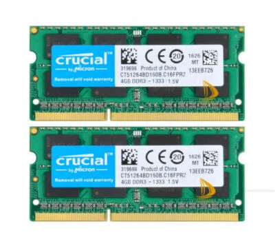 Crucial 8GB (2x4GB) DDR3 1333MHz PC3-10600 SODIMM RAM F iMac 27in Mid-2011 A1312 - Image 1 of 4