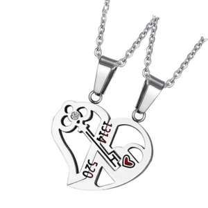 Couples Key Charm Puzzle Neck Pendant Valentine's Day Necklace - Picture 1 of 12