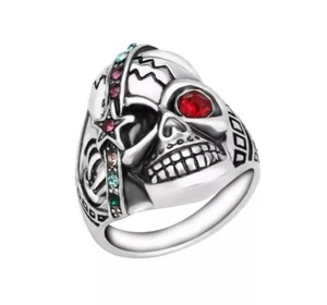 Skull Fashion Ring Different Colored Crystal Accents Star Red Eye Punk Size 10 - Picture 1 of 5
