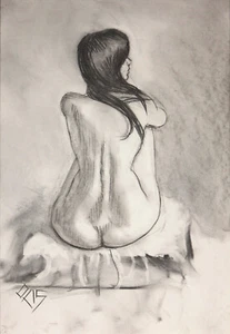 Original Female Charcoal on paper life Drawing nude Girl woman artwork realism - Bild 1 von 1