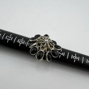 Anillo Cha Cha Vintage Tono Plata/Negro Talla 8 Gema Piedras Preciosas - Imagen 1 de 5