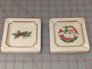 2 Christmas Ashtrays Dixon Art Studios with 22k Gold Accents Vtg - Picture 1 of 2