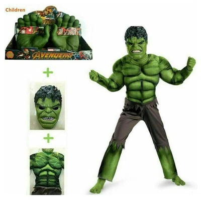 Boys Hulk Fancy Dress Kids Deluxe Incredible Marvel Avengers Cosplay Costume New
