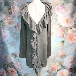 The Limited Grey Knit Ruffle Edge Button Up Cardigan Sweater - Picture 1 of 8