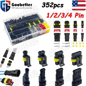 Kit de 352 piezas de terminales de conector eléctrico impermeable para automóvil 1/2/3/4 pines - Imagen 1 de 12