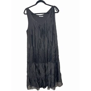 Tempo Paris schwarzes Stufen fließendes Boho Kleid ärmellos Midi Fliege transparent Gr. L - Bild 1 von 7