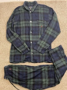Ralph Lauren Conjunto de Pijama Para Hombre M/S Azul Crema Reloj Cuadros 2 Piezas Franela - Imagen 1 de 15