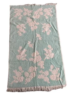 Toalla de baño de colección Royal Family Cannon esculpida rosa EE. UU. MCM flecos de algodón azul menta - Imagen 1 de 8