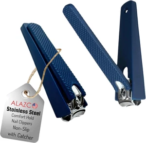 2 Comfort Hold Navy Large Nail Clippers Non-Slip Sure Grip Clipping Removable Ca - Picture 1 of 12