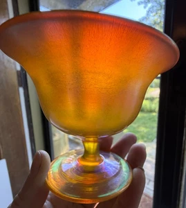 Antique L.C.T. Tiffany Favrile Glass Sherbet /Compote Bowl Iridescent Peach-Gold - Picture 1 of 6
