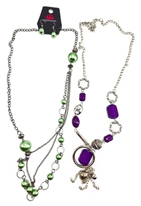 Juego de 1 collar Paparazzi 1 collar verde salvia púrpura imitación piedras cadena larga nuevo con etiquetas - Imagen 1 de 3