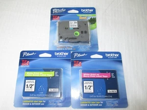 Neu Original Brother P-Touch 1/2" Klebeband Pink Weiß Grün Menge 3 - Bild 1 von 5