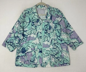 Weekends by Chico’ womens jacket Full Zip Pockets Stretch Floral Green Size 3 - Picture 1 of 14
