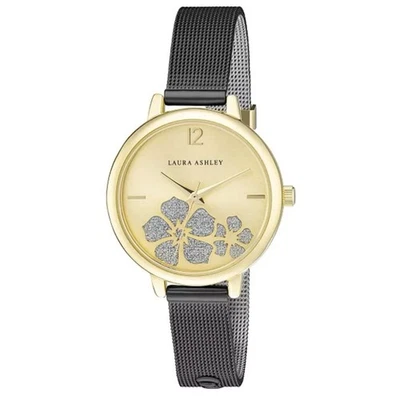 NUEVO Reloj Laura Ashley Sunray Floral Esfera de Piedra Banda de Aleación Negro Dorado Foto 1 de 4