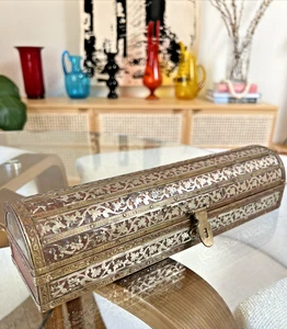 Antique Ottoman Qalamdan Pen Box (1880–1920) Hand-Pierced Brass on Wood, Islamic - Picture 1 of 19