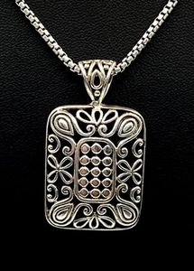 Colgante de filigrana rectangular de plata de ley/925 con cadena collar largo de 24"" - Imagen 1 de 12