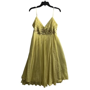 BCBGMAXAZRIA Womans Dress Yellow 10 Geometric Bead Sleeveless Zip V Neck - Picture 1 of 7