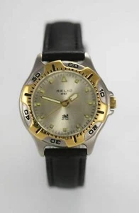 Relic Champagne Womens Stainless Silver Gold Black Leather Quartz Battery Watch - Picture 1 of 3