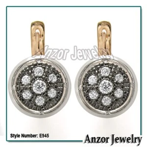 Anzor Jewelry 14k Rose & White Gold Diamond Earrings #E952 - Picture 1 of 4