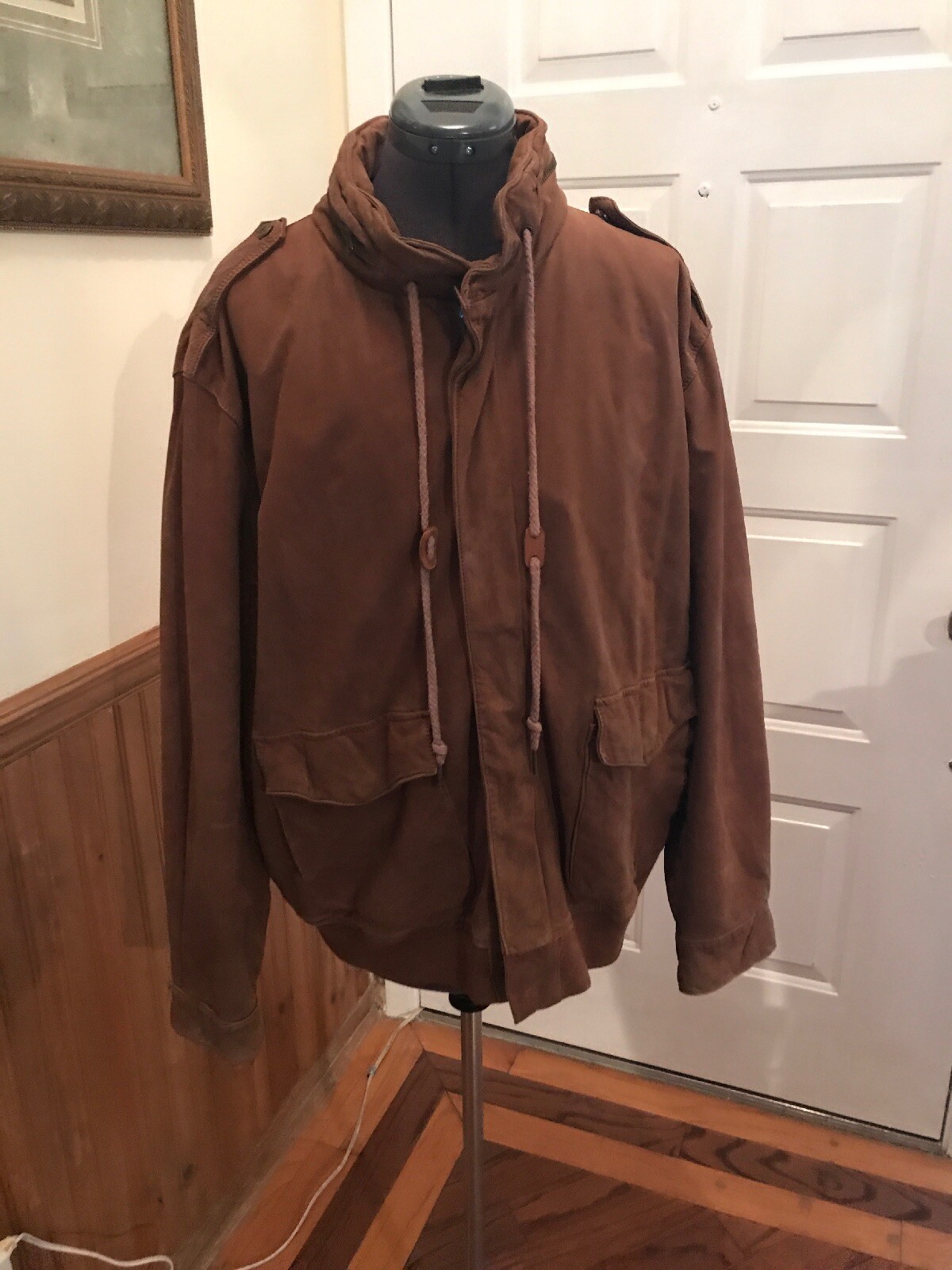 LEATHER MILITARY Bomber Jacket /HOOD 