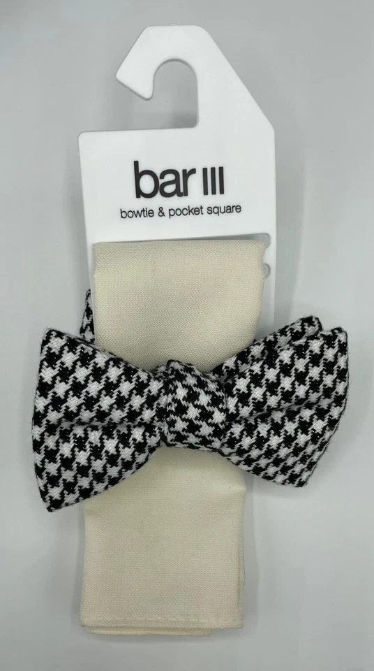 Bar III Men's 100% Polyester Bow Tie ~ Black ~ Houndstooth Pattern ~ Adjustable! - Image 1 of 1