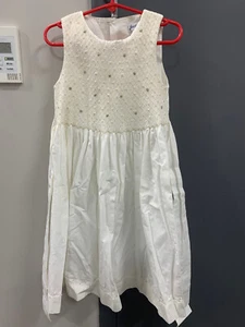 NWD Jacadi Kids white Cotton Dress beaded w/ bow in back Size 12 (read descripti - Picture 1 of 4